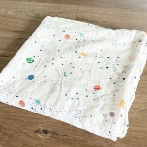 Aden & Anais White Label Bamboo Muslin Swaddle Blanket Space Moon Stars 47"